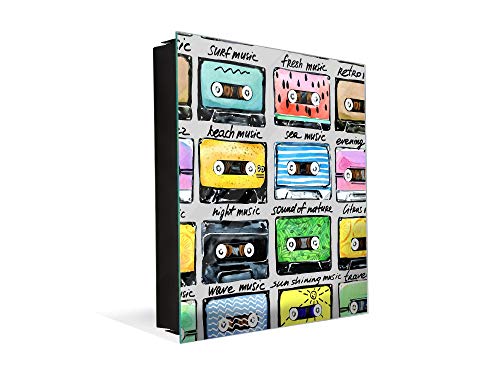 Concept Crystal Steel Key Storage Locker and Frameless Magnetic whiteboard K09 Retro Audio Cassettes