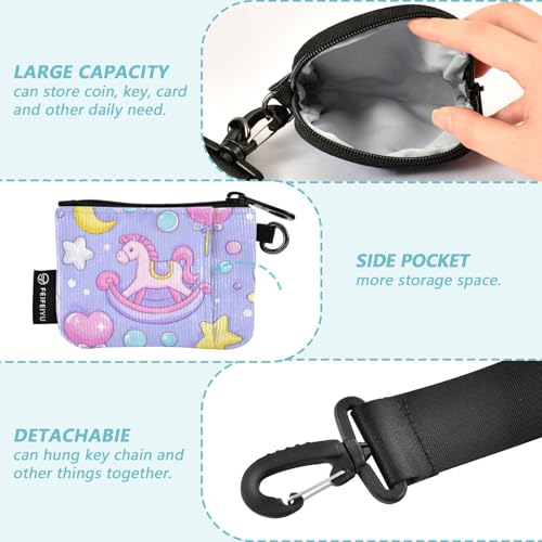 Cute Cartoon Rocking Horse Star Purple Peach Women's Card Cases Change Holder Minimalist Zipper Wallet Coin Bag with Zipper Coin Pocket for Lady 2 Packs tarjetero para Credit3