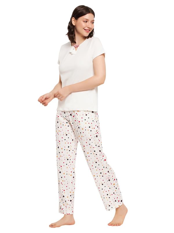 Image of Clovia Women's Cotton Printed Top & Pyjama Set - White