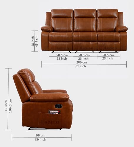 Image of LEZINO 3 Seater Manual Faux-Leather Recliner Chair for Home, Brown (3 Seat Manual Recliner, Brown)