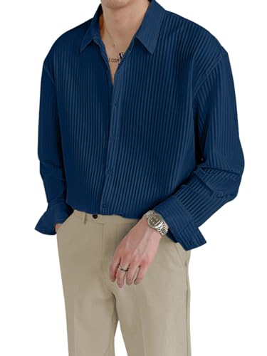 Image of GRECIILOOKS Men's Formal Button Down Shirt - Slim Fit Polycotton Shirt's for Men | Textured Full Sleeve| Business & Meeting Ready (Available in Plus Size)