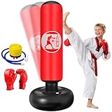 Sac de Boxe Enfant, Ninonly 160cm Sac de Frappe sur Pied Gonflable avec Pompe à Air et Ga...