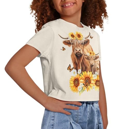 Image of Kids Crop Top Short Sleeve T-Shirts for Girls Size 5-14