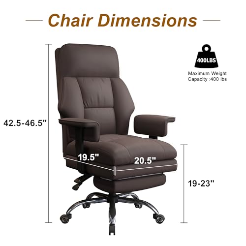 Image of Executive Office Chair with Wheels PU Leather Ergonomic Desk Chairs with Foot Rest High Back Computer Gaming Chairs for Home Office