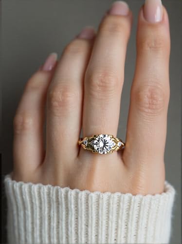 Image of Gemstone Vintage Rings for Women s925 Sterling Silver Round Cut 1.0 Carat Gemstone with Moissanite Promise Engagement Anniversary Ring for Her
