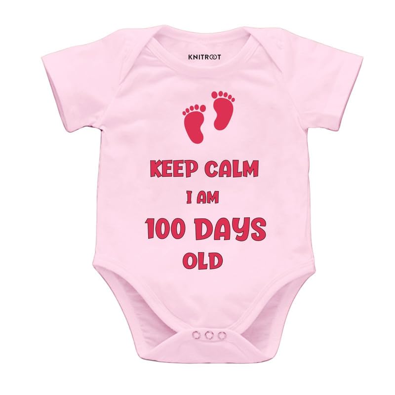 Image of KNITROOT New Born Theme, Keep Calm I Am 100 Days Old, Onesies, Unisex Baby Kids Half Sleeve 100% Cotton Romper, Sleepsuit, Bodysuit, 0-12 Months, Infant Cloths for Boys & Girls