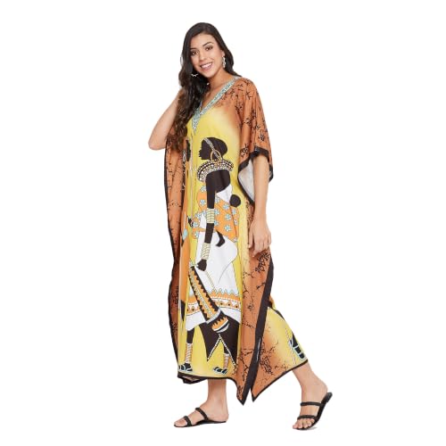 Image of Oussum Women Plus Size Kaftan Kimono Loose Maxi summer dresses for women Beach 3 /4 Sleeve Casual lounge dress Boho