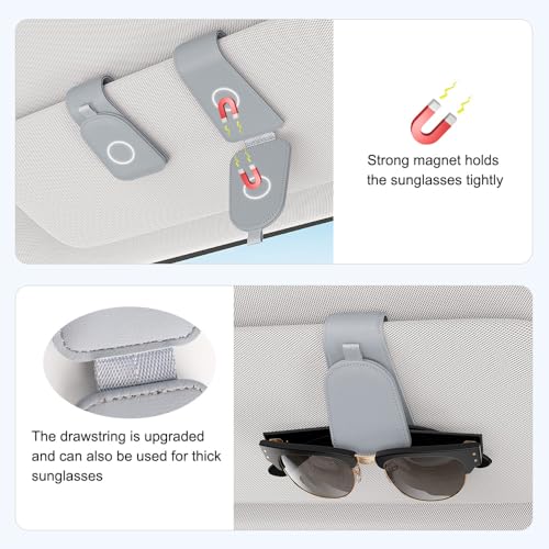 Image of Sotfamily Sunglass Holder for Car Visor, Light Gray, 2 Packs | Suede Cloth, Magnetic, Organizer for Car Accessories