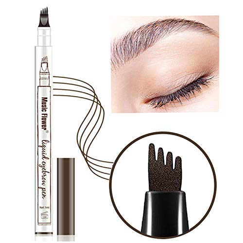 Eyebrow Tattoo Pen- Microblade Eyebrow Pen Waterproof & Smudge-Proof With Four Micro-Fork Tips Applicator for Daily Natural Eye Makeup (GREY)