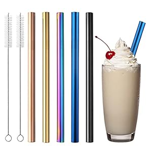 Herbruikbare metalen rietjes, 5 stuks Boba-rietjes van roestvrij staal, extra brede metalen rietjes met…
