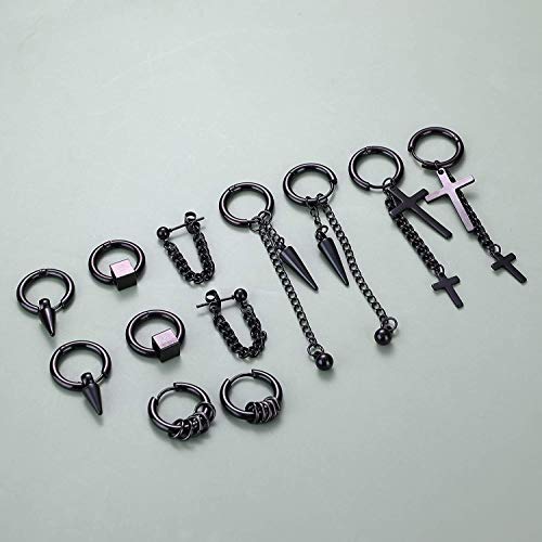 Milacolato 6 paires en Acier Inoxydable 316L Pendantes Boucle Doreille Noir Hommes Femmes Boucles D'oreilles Créoles Balancent Chaîne Punk Gothique Kpop Boucles D'oreilles Unisexe Noir – Image 8