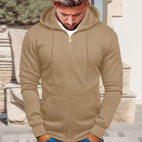 Mens Zip Up Hoodie Lightweight Sweatshirts Long Sleeve Jacket Solid Color Drawstring Casual Hoodies for Men with Pocket2