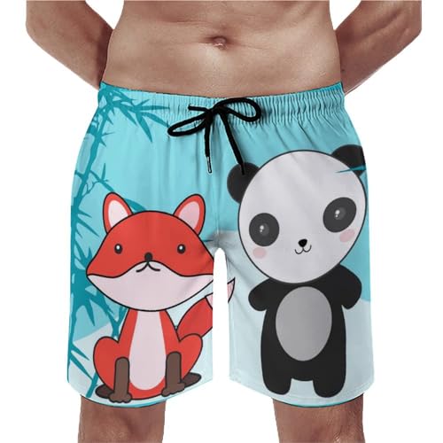 Shorts de bain homme renard et panda taille S avec cordon