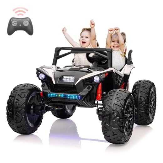 24V Ride on Car with Remote Control,2 Seats 20.5“ Extra Large Seat Wide UTV, 4WD Power Wheels Vehicle with 17" EVA Wheels,Metal Suspension,LED Lights,Music,Horn,(White)