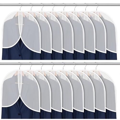 Oqqlin 25 Pcs Shoulder Covers for Hanging Clothes, 24 x 17 Inch Plastic Garment Cover Clear Dust Clothes Hanger Covers for Coats, Dress, Suit, Sweater, Jackets