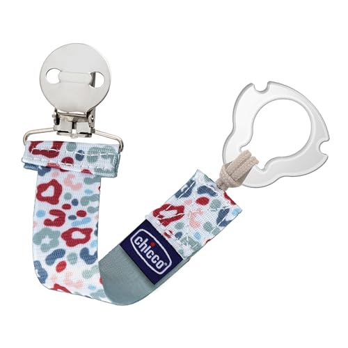 Image of Chicco Two-in-One Pacifier Clip with Loop & Ring Attachment, Loop for Teethers and Small Toys, Ring Included for Knob-Style Pacifiers, Secure Clasp is Gentle on Clothing, One-Piece Design, Multicolor