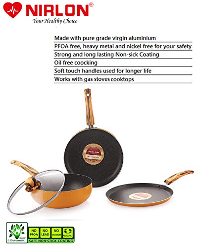 Image of Nirlon Orange Flamy 4-Piece Aluminium Non Stick Dishwasher Safe Cookware Gift Set with Glass Lid (Compatible with All Gas & stovetops Only)