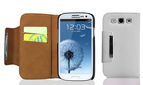 Cadorabo Hülle kompatibel mit Samsung Galaxy S3 / S3 NEO Handyhülle aus Kunst Leder Flip Klappbare Magnetische [Standfunktion] [Kartenfächern] Hülle Hülle für Galaxy S3 / S3 NEO Tasche in Weiß