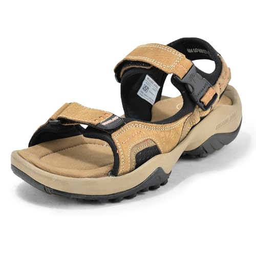 Image of Woodland Men's Camel Elephant Print Nubuk Sandals-UK-5 (EURO 39)