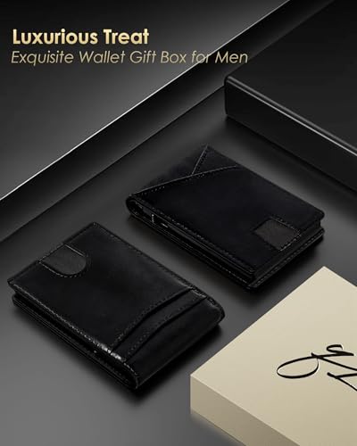 Image of QLD Wallet for Men - RFID Blocking [Functional & Practical] Bifold Slim Minimalist Credit Card Holder Pop Up Metal Case with Cash Slot, Front Pocket with ID Window, Gift Boxed (BLACK)