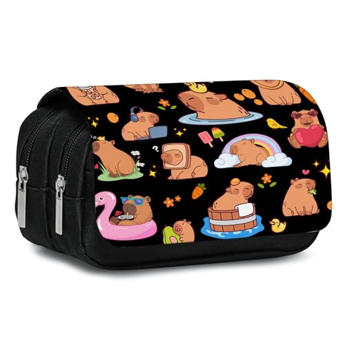 Image of Cartoon Animal Large Capacity Pencil Case, Cute Pencil Pouch for Teens Students- Flip Top Pen Bag with Zipper, Aesthetic Compartments Stationery Pencils Box Organizer for School Travel Office