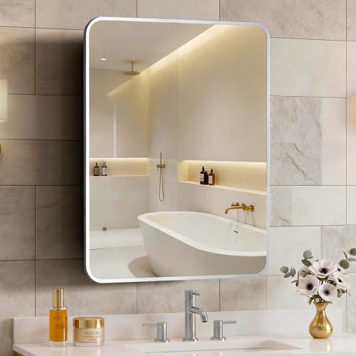 Image of ACEMIRO 24x30 Inch Bathroom Medicine Cabinet with Mirror Metal Framed Recessed or Wall Mounted Mirror Medicine Cabinets for Bathroom Brushed Silver