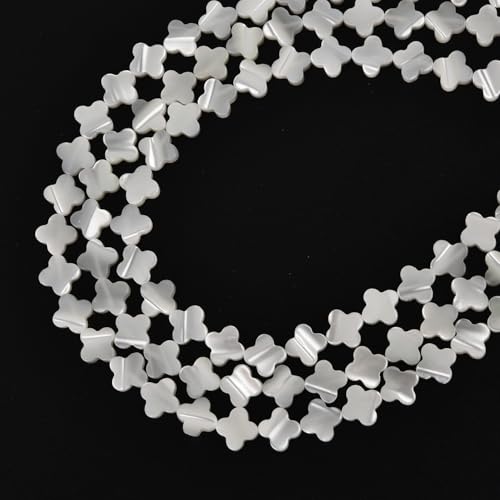 Image of HAAMIIQII Natural White Mother of Pearl Shell Beads 8mm Clover Shape Semi Precious Stone Loose Gemstone Beads for Jewelry Making Strand 15 Inch (45-47pcs)