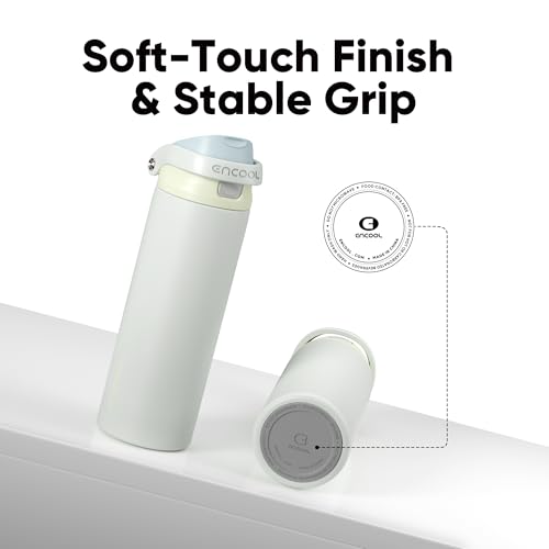 Image of ENCOOL Leakproof Insulated Water Bottle with Straw Dual-Sip Water Bottle Bag-Safe Design for Work, Commute & Gym - Keeps Drinks Cold All Day, 32 oz, Cloud-Hill White