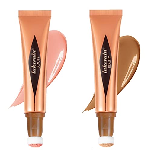 Go Ho 2 Pcs Liquid Contour And Blush Wand,Liquid Bronzer Stick,Cream Face Concealer Contouring With Cushion Applicator,Easy To Blend & Long Lasting & Natural-Looking Dewy Finish,Pink Blush & Bronzer Contour Liquid #TOP29