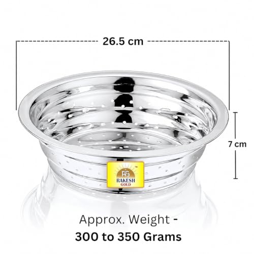 Image of Rakesh Gold Stainless Steel Colander & Strainer for Kitchen Use - Multi-Use Channi /Steel Chalni with Holes for Washing Rice, Fruits, Vegetables & Wheat (Regular Size) (Large Size, Colander)