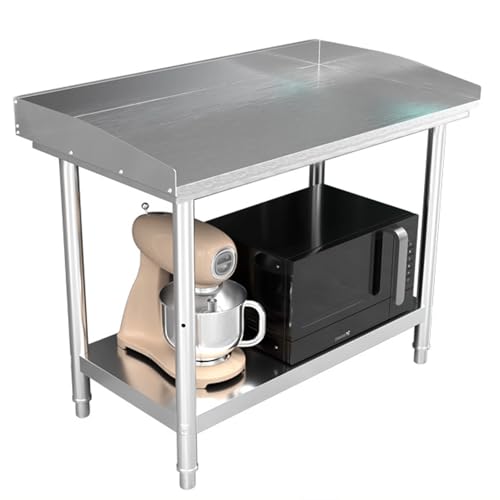 Mesa de preparación de acero inoxidable con protector contra salpicaduras de 3 lados, estación de trabajo de cocina resistente para restaurante, hogar, hotel, preparación de alimentos, cocina