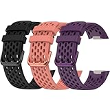 Replacement Band Fit for Fitbit Charge 5/ Fitbit Charge 6, Breathable Sport Band Soft Silicone Waterproof Wristbands Strap -Black, Pink, Purple (3 PCS)