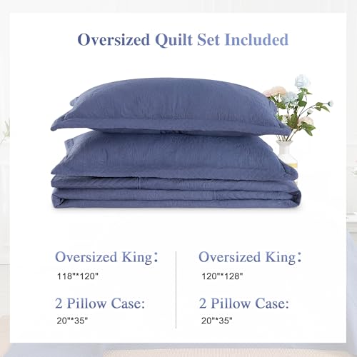Image of ENJOHOS Navy Blue 138x122 Extra Wide Oversized King Quilts - California King Bedspread, Reversible Summer Soft Microfiber Bed Coverlet Super King Bedding (1 Cal King Quilt, 2 Pillow Shams)