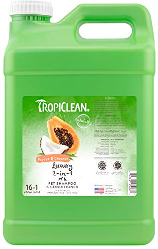 TropiClean 2-in-1 Papaya & Coconut Dog Shampoo and Conditioner | Natural Pet Shampoo Derived from Natural Ingredients | Cat Friendly | Made in the USA | 2.5 gallon
