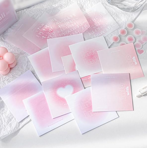 200 Sheets Random Color Dreamy Gradient Colored Sticky Notes with 4 Sheets Translucent Vellum Paper, Adhesive Mini Memo Pads, Holder for School Office Hospital,Self-Stick Notes - Image 2
