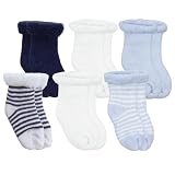 6 Pairs of Kushies Baby Terry Socks - Size 3-6 Months, Blue, White & Navy, 3-6 Months