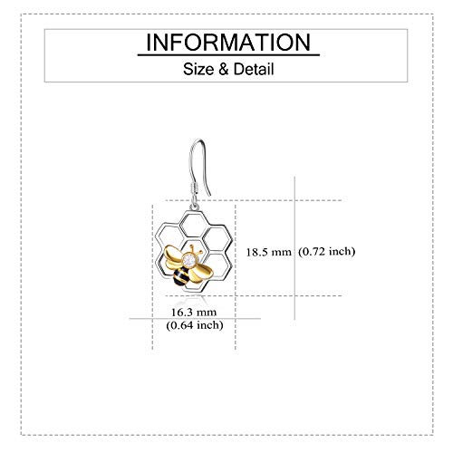 Image of LUHE Bee Earrings for Women 925 Sterling Silver Bumble Earrings with Honeycomb Honeybee Jewelry Dangle Gifts for Women