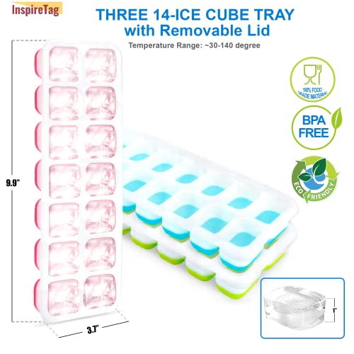 Inspiretag Ice Cube Tray 3 Pack, Easy Release Ice Cube Trays For Freezer, Nugget Ice Cube Tray, Bpa Free, Silicone Ice Trays For Freezer, Stackable Ice Trays, Ice Trays For Freezer #TOP1
