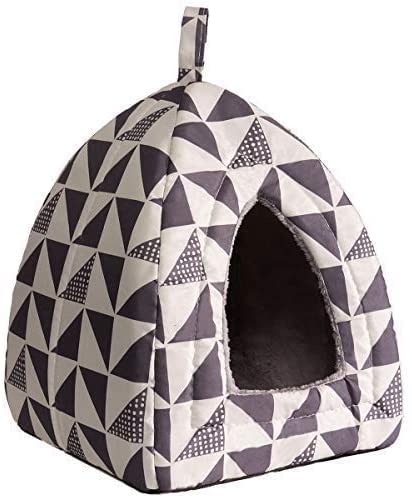 Hollypet Cat Bed Kitten Bed Self-Warming 2-in-1 Foldable Comfortable Igloo Triangle Pet Tent House, Gray Triangle