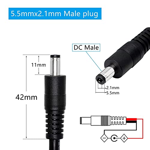 Image of DC Power Pigtails Cable,3FT DC 5.5MM x 2.1MM Male Plug to Bare Wire Open End Power Wire Supply Repair Cable,16 AWG Barrel Connector Pigtail for CCTV Security Camera,DVR,LED Strip Light Etc-2 Pcs(M)