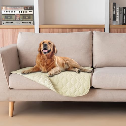 Image of gogobunny 100% Double-Sided Waterproof Dog Bed Cover Pet Blanket Sofa Couch Furniture Protector for Puppy Large Dog Cat, Reversible (30x30 Inch (Pack of 1), Dark Cream /Light Cream)