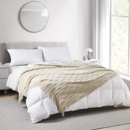Kasylan Diamond Knitted Throw Blanket Lightweight Soft Cozy For Bed Or Sofa Farmhouse Outdoor Throw Blankets, Travel Blanket, Office Room Blanket, 50" X 60", Beige #TOP2