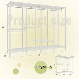 Raybee 1150LBS Clothing Racks for Hanging Clothes Wardrobe Closet Garment Rack Space Saver 76 W x 77 H x 18 D White