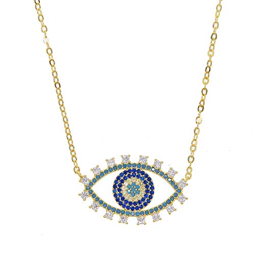SWAOOS Colgantes De Gargantilla De Moda Collar De Color Dorado Collar De Mal De Ojo Azul Pave Cz para Mujeres Fuerza De Protección Collares Entéricos