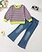 SODLON Toddler Clothes For Girls Fall 5T Girls Clothes 4T Girl Outfits Fashion Pink Striped Sweatshirt Bell Bottom Jeans Pants Sets Winter Little Girls 4T-5T Clothes