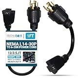 NEMA L14-30P to 6-15/20R Plug Adapter - 1 Foot, 20A/250V, 12/3 AWG - Iron Box # IBX-1462-01
