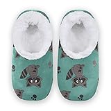 HAIIO House Slippers Raccoon Animal Paw Print Soft Coral Fleece Fuzzy Slippers Socks for Women Men G