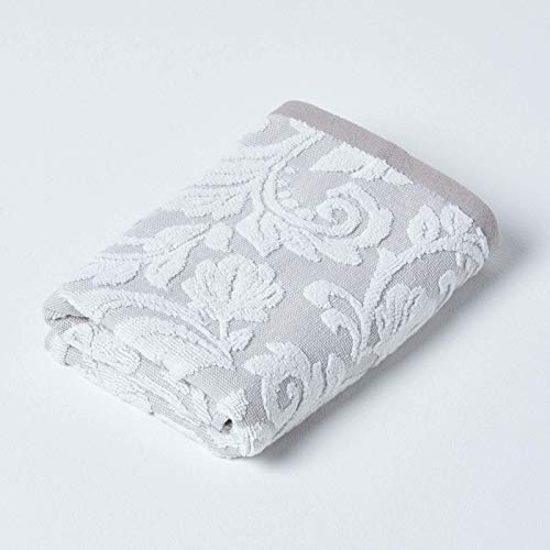 Image of HOMESCAPES Luxury Beige Hand Towel 100% Turkish Cotton Patterned Small Towel Super Soft & Absorbent Extra Thick 600GSM Ringspun Light Brown Towel For Bathroom with Damask Pattern