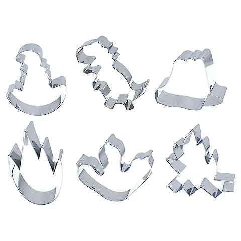 Dinosaur Cookie Cutters,hitsuki Stainless Steel Cookie Cutter Metal Cookie Cutters Fun Dino Cookie Cutters,Dinosaur Cookie Cutters for Kids Dinosaur Pancake Molds,6 Pcs-4 Cover