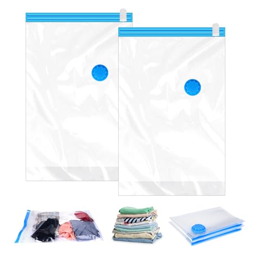 2Pack Vacuum Storage Bags for Clothes, 40x60cm Travel Essentials Sealer Compression Bags, Space Saver Vacuum Cubes Packing Bags, Storage Bags Vacuum Sealed for Clothing, Pillows, Blankets Storage 2Pack Vacuum Storage Bags for Clothes, 40x60cm Travel Essentials Sealer Compression Bags, Space Saver Vacuum Cubes Packing Bags, Storage Bags Vacuum Sealed for Clothing, Pillows, Blankets Storage